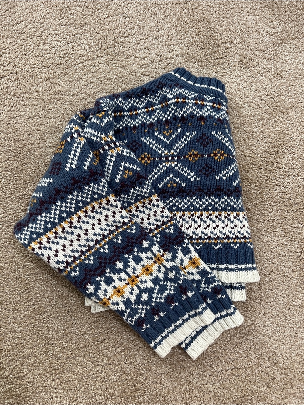BDG Women's Navy Fair Isle Crewneck Sweater with Cream and Mustard Accents